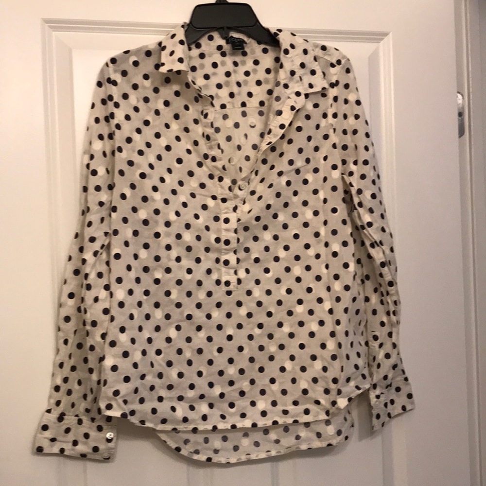 JCrew Off-white & Navy Polka Dot Shirt
